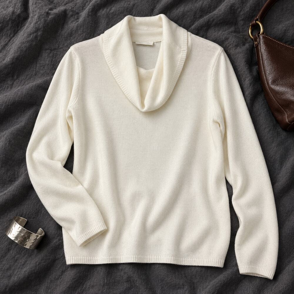 Kim Rogers Petite Medium Ivory Cowl Neck Long Sleeve Sweater